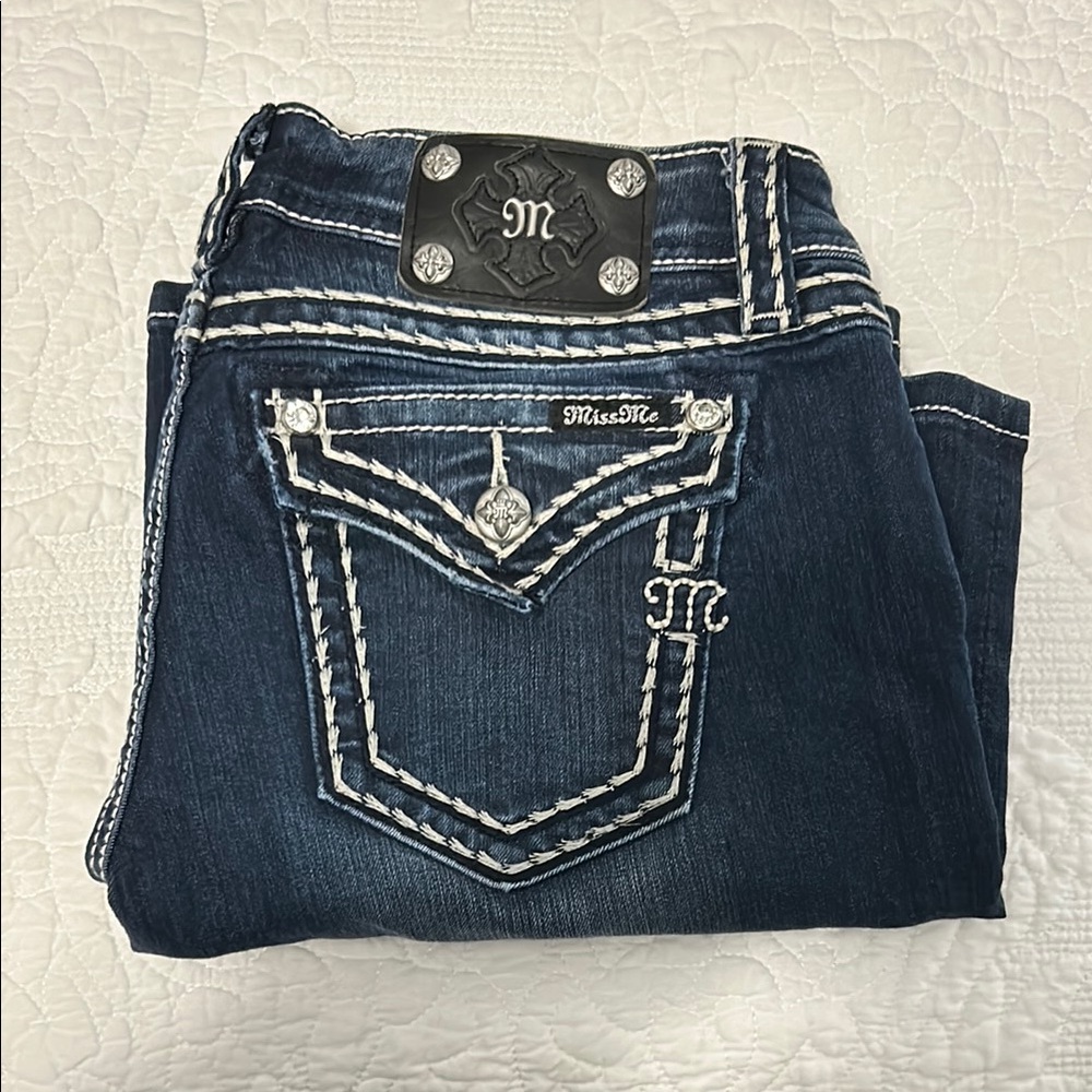 Miss Me Blue shorts with Decorative Stitching